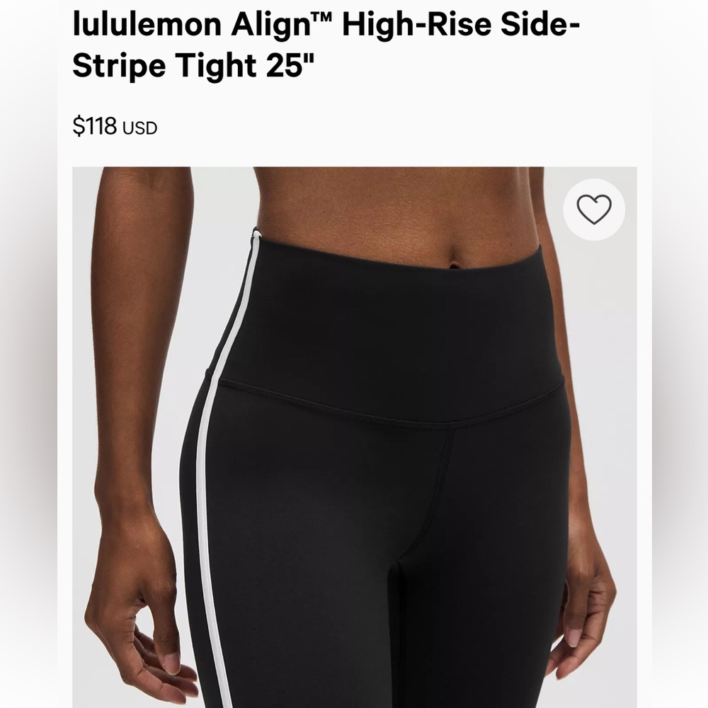 Lululemon 25” Aligns Black w White Stripe